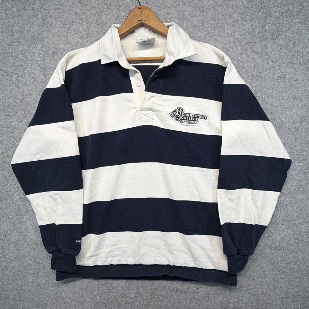 Vintage Barbarian Rugby Navy Blue White Polo Shirt Size Medium CC Camels